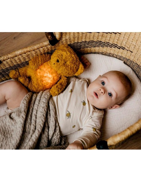 Peluche luz-sonido oso orgánico mostaza