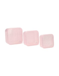 Pack 3 cajas almuerzo glitter pink
