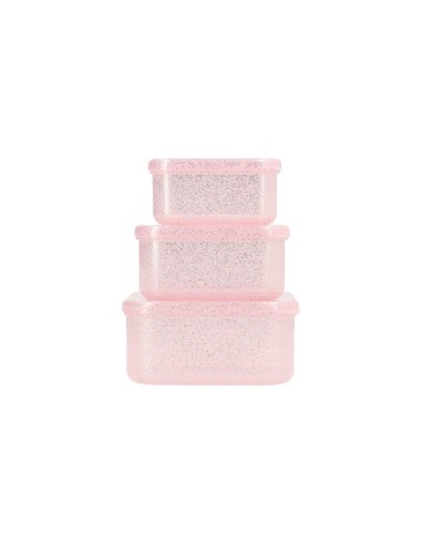 Pack 3 cajas almuerzo glitter pink