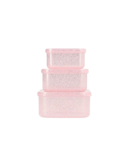 Pack 3 cajas almuerzo glitter pink