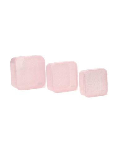 Pack 3 cajas almuerzo glitter pink
