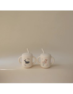 Taza didáctica+pajita silicona print whales 2