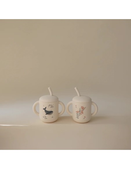 Taza didáctica+pajita silicona print whales