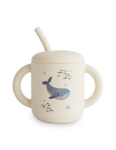Taza didáctica+pajita silicona print whales