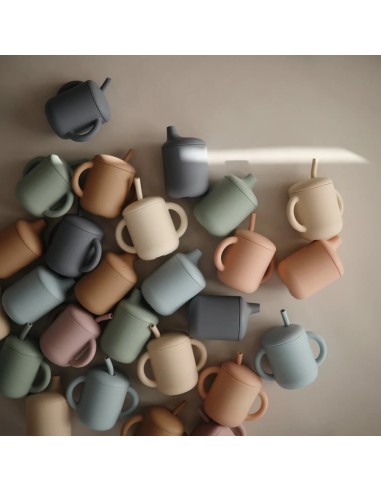 Taza didáctica+pajita silicona print whales