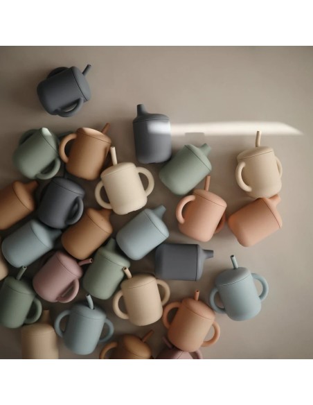 Taza didáctica+pajita silicona print whales