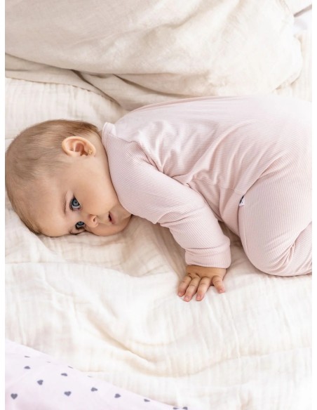 Pijama con cremallera soft pink ribbed