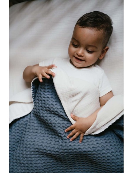 Manta de cuna wafel Amsterdam bluestone