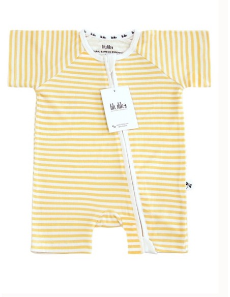 Pijama corto con cremallera yellow stripe