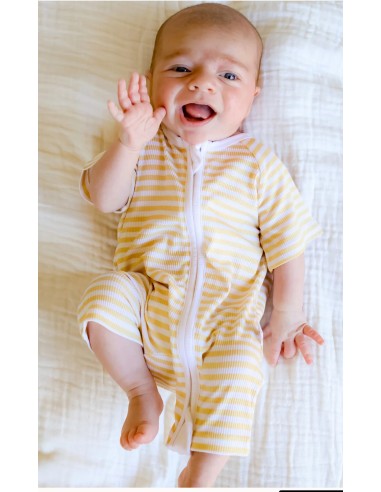 Pijama corto con cremallera yellow stripe