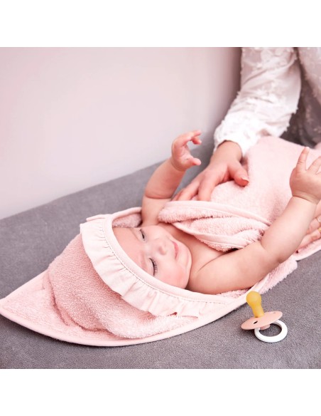 Capa de baño con volante terry soft pink 80x80