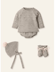 Conjuto corto menguado pompom y bodoques Dots-Nude