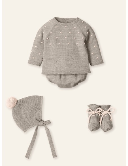 Conjuto corto menguado pompom y bodoques Dots-Nude