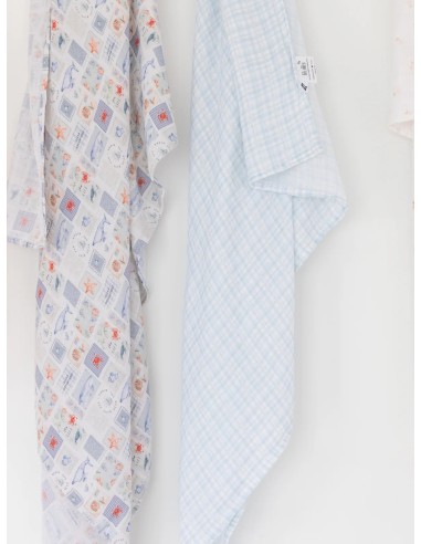 Muselina de bambú Blue Vichy