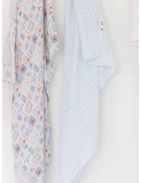 Muselina de bambú Blue Vichy