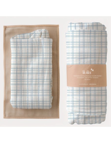 Muselina de bambú Blue Vichy