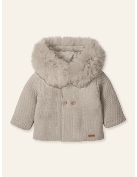 Abrigo punto unisex punto doble, tira pelo artificial "osito astral" nuez