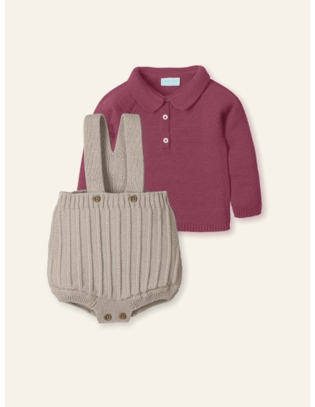 Peto tirantes+ jersey cuello polo "tweed dream" nuez