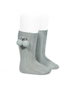 Calcetines altos canalé algodón borlas verdesco