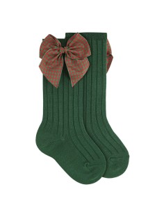 Calcetines altos con cuadro vichy navidad verde botella