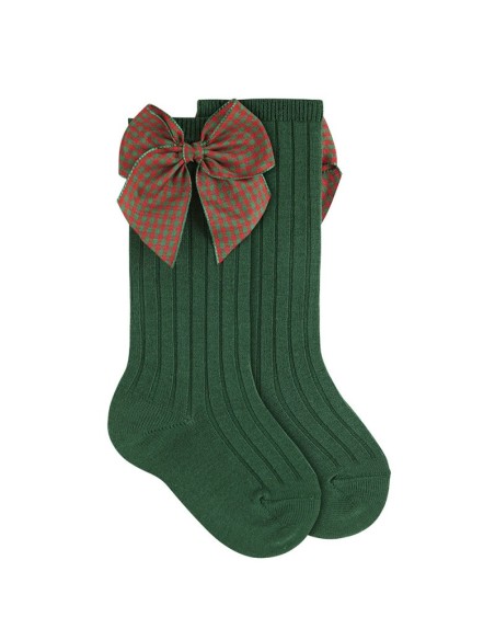 Calcetines altos con cuadro vichy navidad verde botella