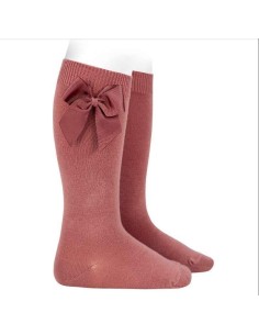 Calcetín alto algodón con lazo terracota