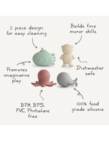 Pack 4 piezas vida marina baño solid multi