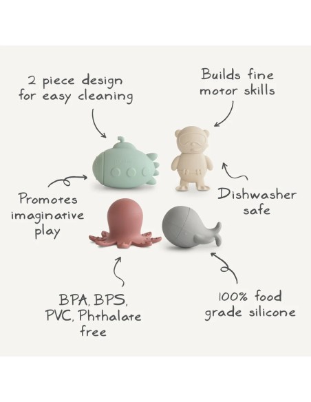 Pack 4 piezas vida marina baño solid multi