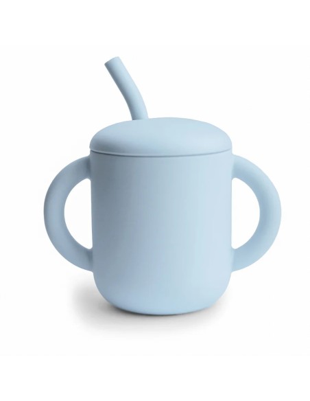 Taza didactica+pajita silicona solid powder blue