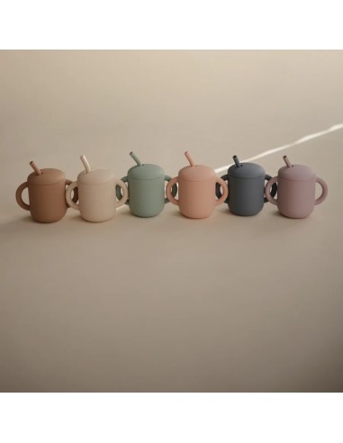 Taza didactica+pajita silicona solid powder blue