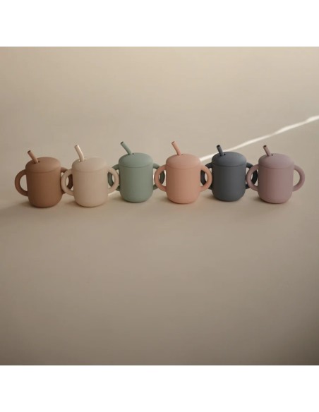 Taza didactica+pajita silicona solid powder blue