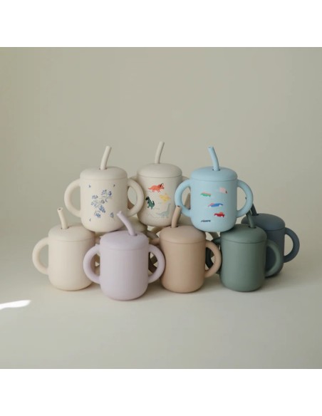 Taza didactica+pajita silicona solid powder blue