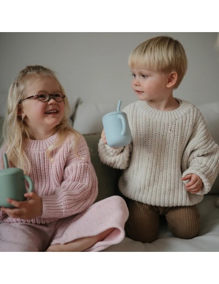Taza didactica+pajita silicona solid powder blue