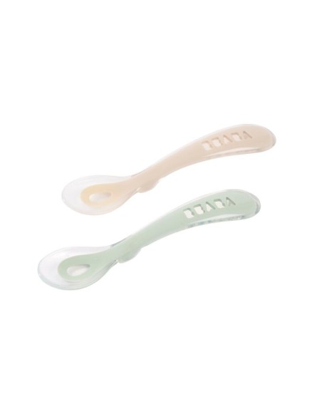 Set 2 cucharas silicona con estuche beige/verde