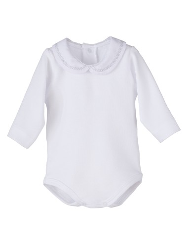 Body cuello bordado Bel blanco/gris