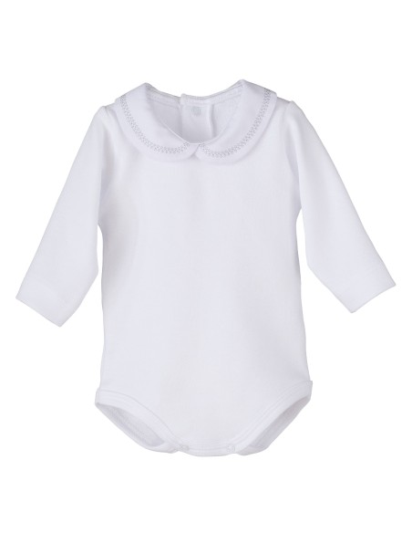 Body cuello bordado Bel blanco/gris