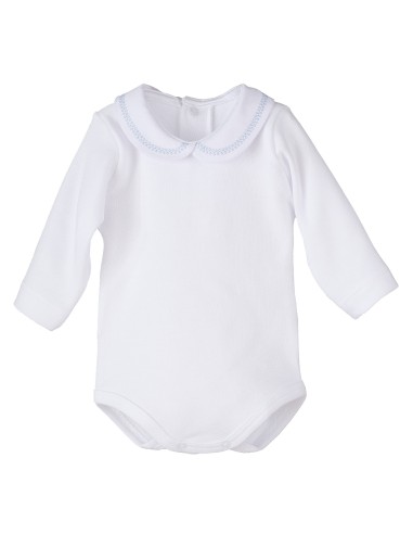 Body cuello bordado Bel blanco/celeste
