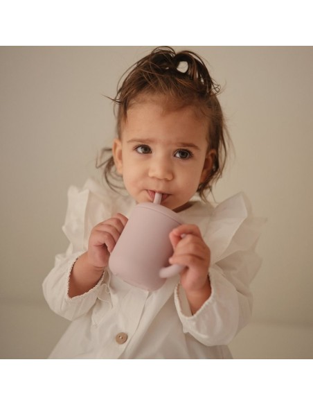 Taza didáctica+pajita silicona solid blush