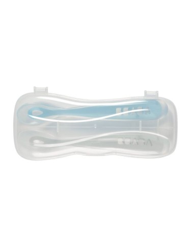 Set 2 cucharas silicona con estuche gris claro/azul