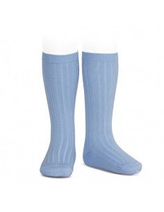 Calcetines altos básicos canalé azulado