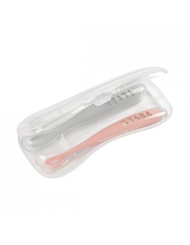 Set 2 cucharas silicona edad estuche gris rosa
