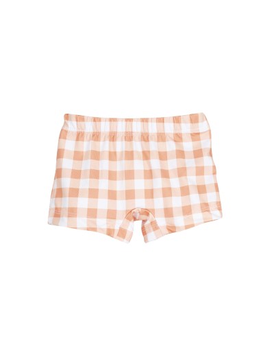 Short baño cuadros melocotón
