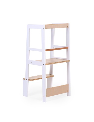 Torre aprendizaje montessori blanco natural